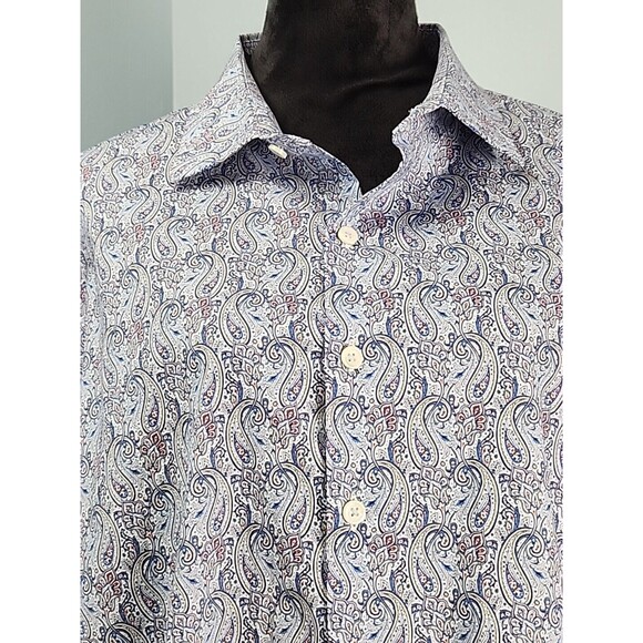 Bugatchi Shaped Fit Long Sleeve Button Down Shirt Comfort Stretch XXL Paisley - Picture 3 of 16
